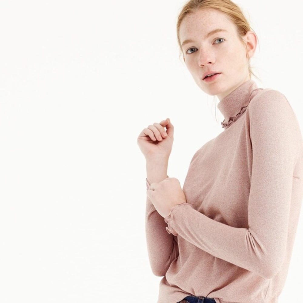 J crew blush metallic ruffle turtleneck size S